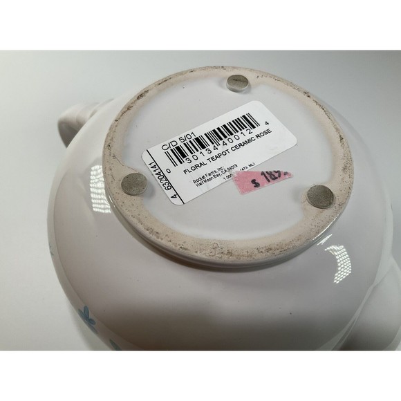 Floral Teapot Ceramic Rose White w/ Blue & Pink Flowers - Picture 6 of 8